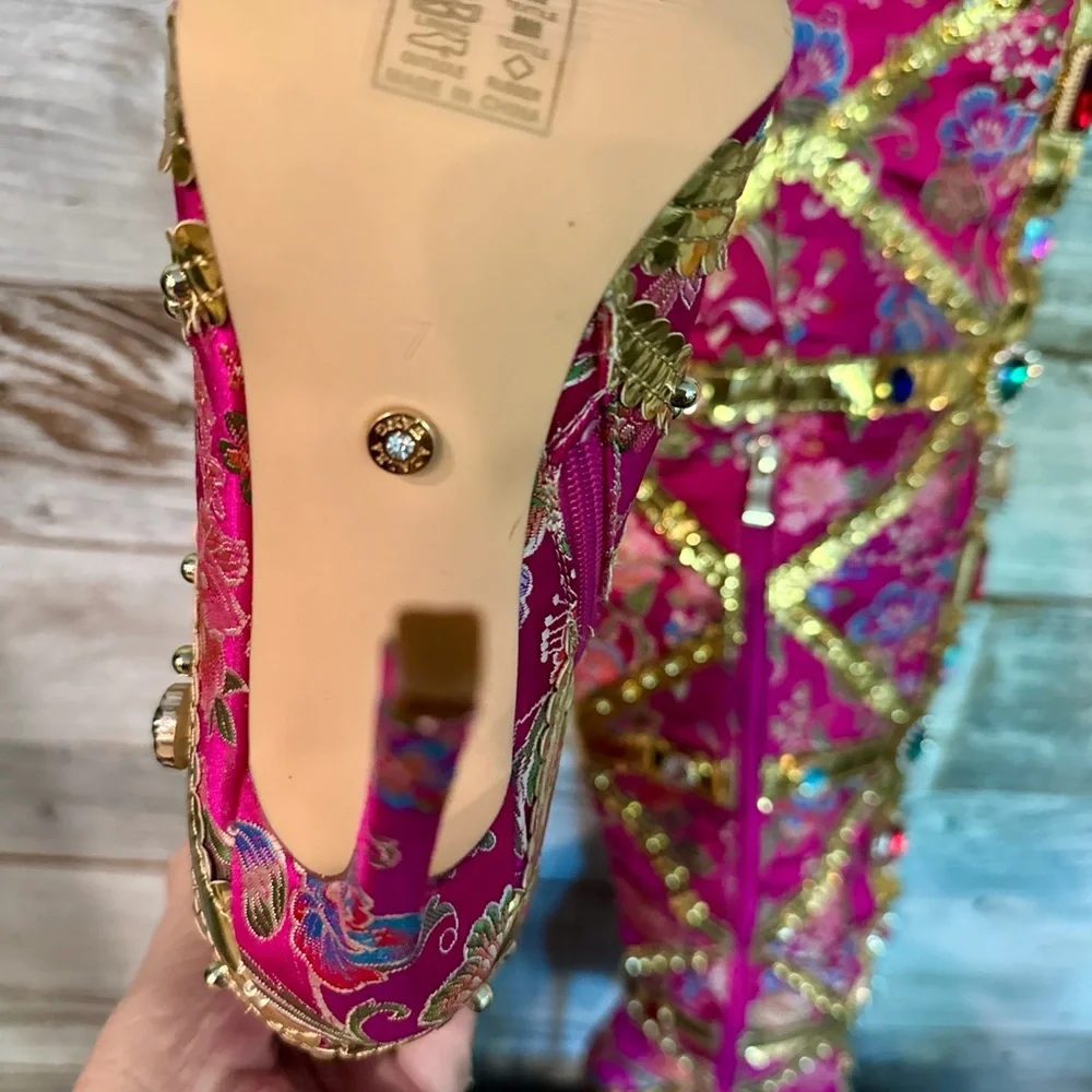 NWT Vibrant Jewel-Embellished Heeled Boots - Picture 4 of 5